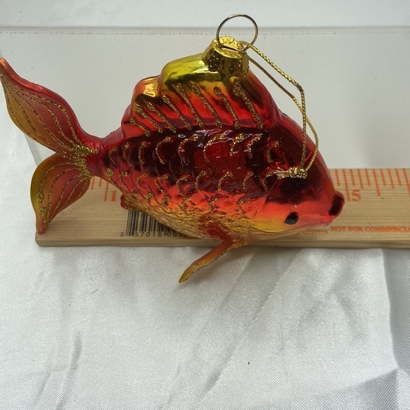 Tropical Fish Yellow Red Glass Glitter Christmas Holiday Ornament Decoration - Picture 8 of 10